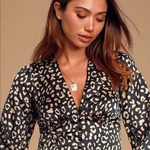 Black Leopard Print Satin Crop Top